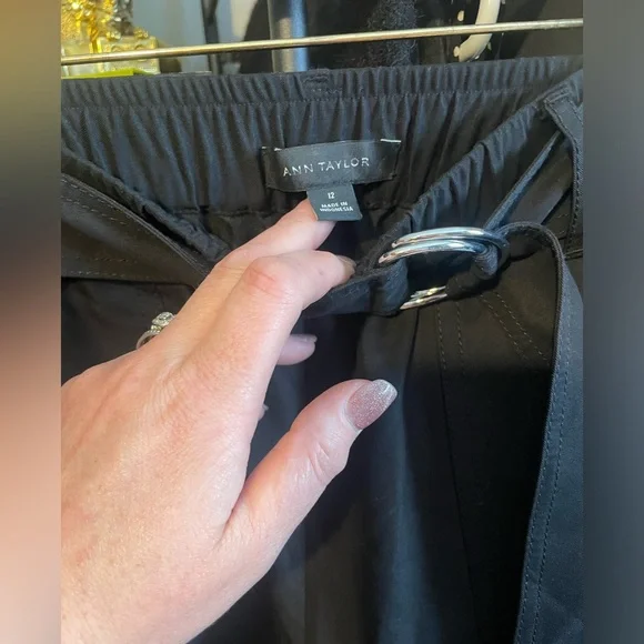 Anne Taylor belted black ankle pant size 12. Straight leg, cuffed hem, pull on. - Picture 5 of 6